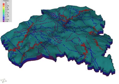 3D view of assigned values of effective porosity